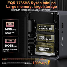 Load image into Gallery viewer, Beelink EQR6 Mini PC, AMD Ryzen 7735HS(8C/16T, Up to 4.75GHz), 24GB DDR5 500GB PCIE4.0 SSD, Radeon 680M 12 core 2200MHz, Built-in PSU Mini Computer, Support Dual LAN/Dual Display/Office/Gaming Mini PC
