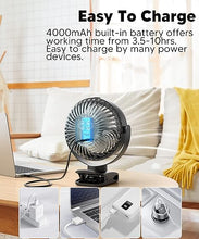 Load image into Gallery viewer, TYZU 7 Inch Portable Fan, Misting Fan, 4000 mAh Battery Operated Fan, Outdoor Misting Fan With 2 Mist Modes &amp; 4 Speeds, 130ml Tank, 360° Rotatable, Clip on fan For Outside Camping Stroller Golf Cart
