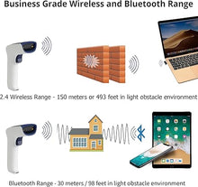 Load image into Gallery viewer, ScanAvenger Wireless Portable 1D Bluetooth Barcode Scanner: Hand Scanner 3-in-1, Cordless, Rechargeable Scan Gun for Inventory - USB Barcode Reader (1D Only with No Next Gen Stand)
