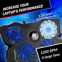 Load image into Gallery viewer, KLIM Wind Laptop Cooling Pad - More Than 500 000 Units Sold - New Version 2024 - The Most Powerful Rapid Action Cooling Fan - Laptop Stand with 4 Cooling Fans at 1200 RPM - USB Fan - PS5 PS4 - Blue
