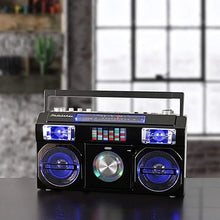 Load image into Gallery viewer, Studebaker SB2145S 80&#39;s Retro Street Bluetooth Boombox with FM Radio, CD Player, LED EQ, 10 Watts RMS Power and AC/DC in Silver
