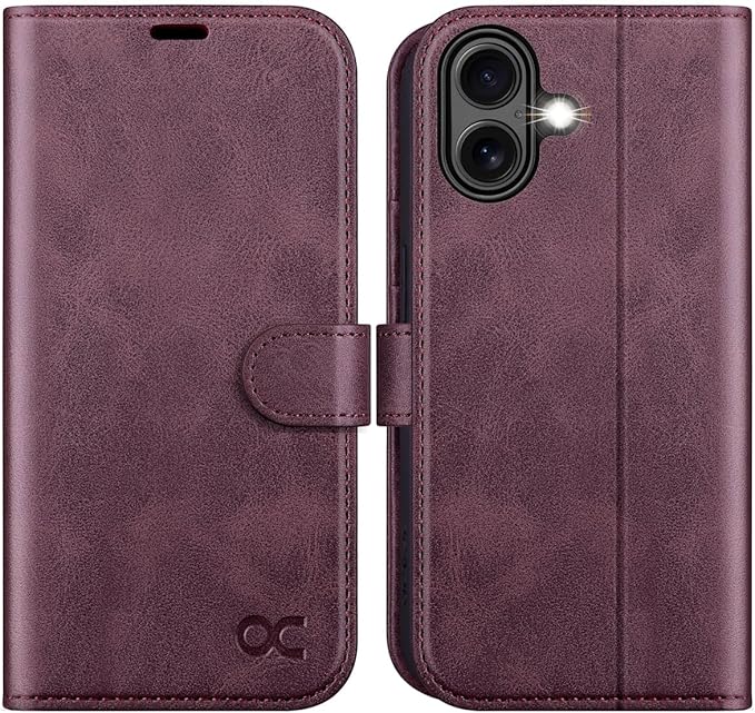 OCASE Compatible with iPhone 16 Plus Wallet Case, PU Leather Flip Folio Case with Card Holders RFID Blocking Kickstand [Shockproof TPU Inner Shell] Phone Cover 6.7 Inch 2024, Mulberry