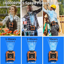 Load image into Gallery viewer, Socool 10000mAh Portable Waist Fan Clip on Wearable Belt Personal Fan Rechargeable Battery Operated with 5 Speeds &amp; Flashlight Neck Hands-Free 40H Cooling for Outdoor Travel Power Bank (Orange)
