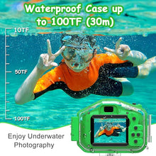 Load image into Gallery viewer, Agoigo Kids Waterproof Camera Toys for 3-12 Year Old Boys Girls Christmas Birthday Gifts HD Children&#39;s Digital Action Camera Child Underwater Sports Camera 2Inch Screen with 32GB Card (Green)
