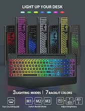 Load image into Gallery viewer, Trueque Wireless Keyboard and Mouse Combo - 9 Backlit Effects, Wrist Rest, Phone Holder, Light Up Jiggler Mouse, Ergonomic, Rechargeable Keyboard Mouse for Mac, Windows, Laptop, PC (Gray Black)
