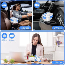 Load image into Gallery viewer, Electric Lunch Box, Food Warmer Heater 12V 24V 110V, 80W Faster Heated Lunch Box for Car/Truck/Home Portable Heating Boxes with 1.5L 304 SS Container Fork &amp; Spoon, White+Blue
