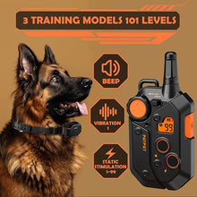 Load image into Gallery viewer, PATPET Dog Training Collar, 1.2 Mile Range 101 Training Levels Dog Shock Collar with Remote Control (15-150 lbs), Waterproof 100% Safe E Collar for Large Breed for Dogs Black with Vivid Orange
