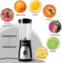 Load image into Gallery viewer, Mueller Personal Blender for Shakes and Smoothies with 15 Oz Travel Cup and Lid, Juices, Baby Food, Heavy-Duty Portable Blender &amp; Food Processor, Black
