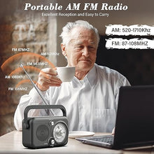 Load image into Gallery viewer, Portable AM FM Radio with Bluetooth 5.3, 7400mWh Rechargeable Radio with Best Reception, 2 D Batteries Operation Radio, SD Card/USB Port, Loud Speaker, Earphone Jack for Home, Outdoors
