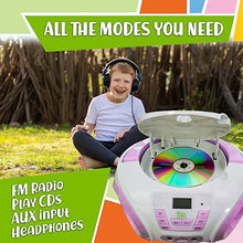 Load image into Gallery viewer, Tunes Kids Boombox CD Player for Children + FM Radio + Includes Batteries + Pink Radio - CD Player Children with Speakers Children and Toddlers - Pink
