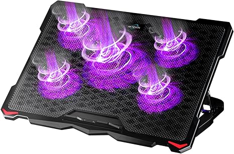 AICHESON Laptop Cooling Pad for 15.6 to 17.3 Inches PC Notebooks, 5 Fans Computer Cooler Stands with Purple Lights Desk Chiller Mat, S035