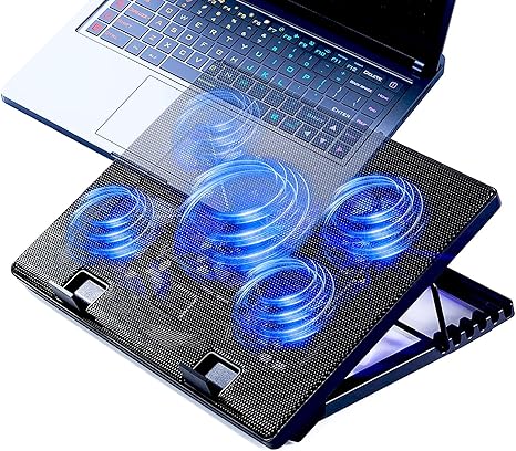 Laptop Cooling Pad 17inch 15.6 14 13 12inch Gaming Cooler Pad Chill Mat 5 Quiet Fans LED Lights and 2 USB 2.0 Ports Adjustable Mounts Laptop Stand Height Angle