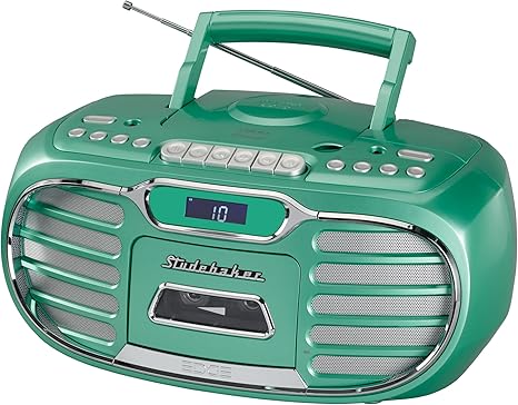 Studebaker Retro Edge Big Sound Bluetooth Boombox with CD/Cassette Player-Recorder/AM-FM Stereo Radio (Teal/SB2150TE)