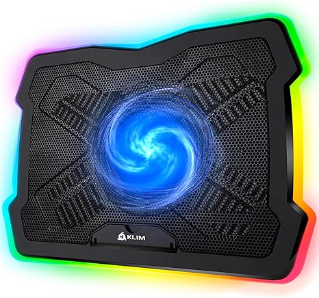 KLIM Ultimate - RGB Laptop Cooling Pad with LED Rim - New 2024 - Gaming Laptop Cooler - USB Powered Fan - Very Stable and Silent Laptop Stand - Compatible up to 17