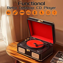 Load image into Gallery viewer, Bluetooth CD Player Portable, Retro Small CD Players for Home, Portable CD Player with Speakers, Rechargeable Desktop CD Player Equipped with Remote Control (Black)
