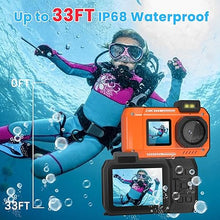 Load image into Gallery viewer, 8K 70MP Digital Camera with 64GB Card, Rugged Waterproof Dustproof Shockproof, 33FT Underwater Camera for Snorkeling Travel Sport, Dual-Screen Selfie Autofocus Point and Shoot Digital Camera
