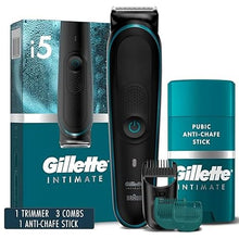 Load image into Gallery viewer, Gillette Intimate Men’s Pubic Hair Trimmer, SkinFirst Pubic Hair i5 Trimmer for Men, Waterproof, Cordless for Wet/Dry Use, Shaver for Men, Lifetime Sharp Blades, Includes Anti Chafe Stick, Gift Set
