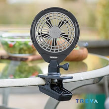 Load image into Gallery viewer, Treva 5 Inch Two Speed Battery &amp; USB Powered Clip On Fan - Slim and Portable Cooling Travel Fan with USB - Gray
