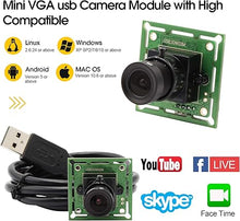 Load image into Gallery viewer, VGA High Speed Wide Angle USB Camera Module for Computer 480P 60fps Mini UVC USB2.0 Webcam Board with 8mm Lens CMOS OV7725 Industrial Video CCTV PC Camera for Linux Mac Android Raspberry Pi
