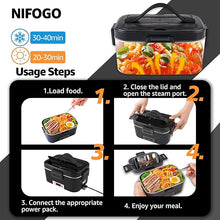 Load image into Gallery viewer, Nifogo Electric Lunch Box for Adults 80W with Temperature Display Heated Lunch Box Food Warmer Lunch Box 1.8L Stainless Steel Container&amp;Bag 12V/24V/110V for Car/Truck/Work(Black)
