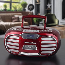 Load image into Gallery viewer, Studebaker Retro Edge Big Sound Bluetooth Boombox with CD/Cassette Player-Recorder/AM-FM Stereo Radio (Red/SB2150R)
