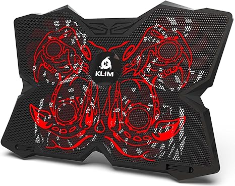 KLIM Wind Laptop Cooling Pad - More Than 500,000 Units Sold - New 2024 - Powerful Rapid Action Laptop Cooler - Laptop Stand with 4 Cooling Fans - 2 USB Ports - PC Mac PS5 PS4 Xbox One - Cobra Red