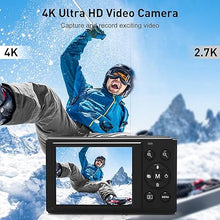 Load image into Gallery viewer, Digital Camera for Photography with 5X Optical Zoom, 4K WiFi Vlogging Camera for YouTube with Autofocus, 64MP Compact Travel Camera with 32GB Card, 2 Batteries for Beginners and Teens(Black)
