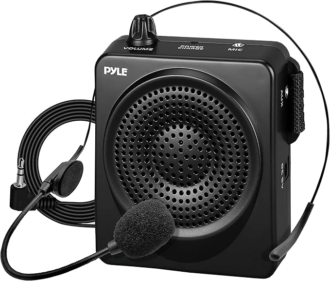 Pyle Portable PA Speaker and Voice Amplifier: Compact Waistband with Rechargeable Battery, Includes Headset Microphone & 3.5mm Aux Jack - Ideal for Tour Guides, Teachers, and Meetings