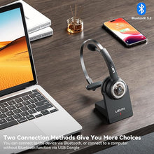 Load image into Gallery viewer, LEVN Wireless Headset with Mic for Work, Wireless Headphones with Mic (AI Noise Cancellation) &amp; Charging Base, 45 Hours Talk Time, Perfect for Work from Home/Office/Call Center/PC/Laptop/Zoom, Black
