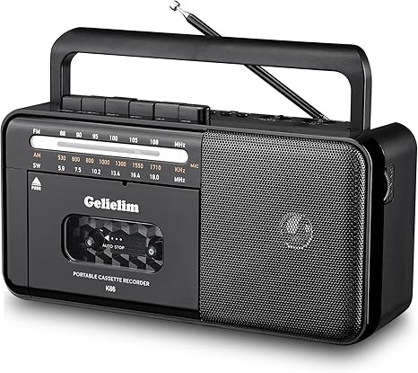 Gelielim Cassette Tape Player Bluetooth Boombox, Cassette Player AM/FM/SW Radio Stereo, Tape Player/Recorder with 8W Speaker and Earphone Jack, USB/TF Card Player, AC Powered or Battery Operated