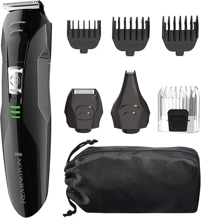 Remington All-in-One Grooming Kit, Lithium Powered, 8 Piece Set with Trimmer, Men's Shaver, Clippers, Beard and Stubble Combs, Black