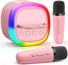 Load image into Gallery viewer, JYX Mini Karaoke Machine for Kids, Portable Bluetooth Karaoke Speaker Unpowered Cabinets with 1 Wireless Microphones and Party Lights and Adults, Birthday Gifts for Girls Boys Family Home Party(Pink)
