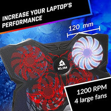 Load image into Gallery viewer, KLIM Wind Laptop Cooling Pad - More Than 500,000 Units Sold - New 2024 - Powerful Rapid Action Laptop Cooler - Laptop Stand with 4 Cooling Fans - 2 USB Ports - PC Mac PS5 PS4 Xbox One - Cobra Red
