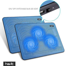 Load image into Gallery viewer, Havit HV-F2056 15.6-17 Inch Laptop Cooler Cooling Pad - Slim Portable USB Powered (3 Fans) (Blue)
