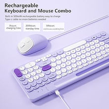 Load image into Gallery viewer, Bluetooth Keyboard and Mouse Wireless, Rechargeable Keyboard and Mouse Combo with Phone Holder (Bluetooth 5.0+3.0+2.4GHz) Quiet Ergonomic Compatible with Mac/Windows/iOS/Android (Purple)
