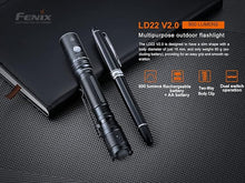 Load image into Gallery viewer, Fenix LD22 v2.0 AA Flashlight, 800 Lumen Rechargeable Penlight for EDC, Compatible with 2X AA Batteries with LumenTac Battery Organizer
