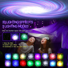 Load image into Gallery viewer, Northern Galaxy Light Aurora Projector with 33 Light Effects, Night Lights LED Star Projector for Bedroom Nebula Lamp, Remote Control, White Noises, Bluetooth Speaker for Parties (Jet Black)
