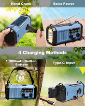 Load image into Gallery viewer, 13000mAh Emergency Radio with NOAA Weather Alert, Portable Solar Hand Crank AM/FM Radio for Survival,Rechargeable Battery Powered Radio,USB Charger,Flashlight,Reading Lamp,for Home Outdoor
