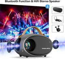 Load image into Gallery viewer, 5G WiFi Bluetooth Mini Projector, Visulapex V2 1080P HD 10000L Portable Movie Projector for iPhone Outdoor Home Theater, 300&quot; Display, 50% Zoom, Compatible with iOS/Android/PC/TV Stick/HDMI/AV/USB
