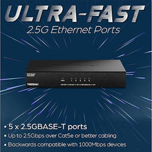 Load image into Gallery viewer, TRENDnet 5-Port Unmanaged 2.5G Gaming Switch, 5 x 2.5GBASE-T Ports, 25Gbps Switching Capacity, Backwards Compatible with 1000Mbps Devices, Fanless, Wall Mountable, Lifetime Protection, Black,TEG-S350
