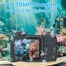 Load image into Gallery viewer, 8K 70MP Digital Camera with 64GB Card, Rugged Waterproof Dustproof Shockproof, 33FT Underwater Camera for Snorkeling Travel Sport, Dual-Screen Selfie Autofocus Point and Shoot Digital Camera
