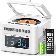 Load image into Gallery viewer, 5000mAh Rechargeable CD Player Boombox with Alarm Clock and Time Display, Portable CD Player with Bluetooth Transmitter, Radio CD Player with Remote, AUX/TF/USB Drive for Home, Outdoor, Gift
