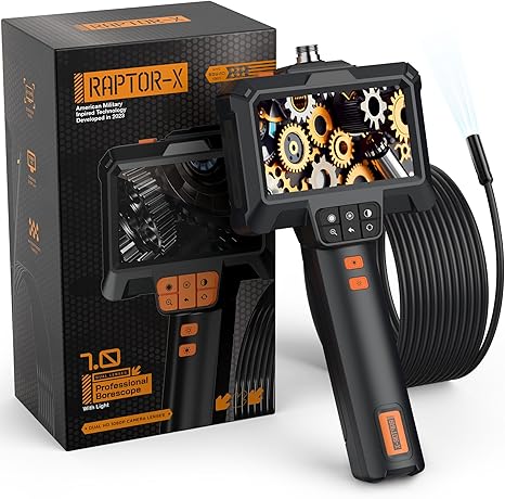 Raptor-X Endoscope Camera with Light, 1080P HD Articulating Borescope Camera with Light, 4.3“ IPS Screen Sewer Camera with 8 Adjustable Light, IP67 Inspection Camera