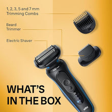 Load image into Gallery viewer, Braun Electric Shaver for Men, Series 5 5120s, Wet &amp; Dry Shave, Turbo Shaving Mode, Foil Shaver, Engineered in Germany, with Beard Trimmer &amp; Attachments, Blue
