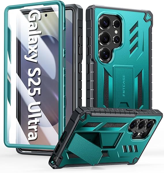 FNTCASE for Samsung Galaxy S25-Ultra Case: Military Grade Drop Proof Protection Mobile Cover with Kickstand | Matte Textured Rugged Shockproof TPU | Protective Sturdy Phone Case - Green