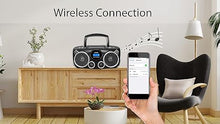 Load image into Gallery viewer, RIPTUNES Portable CD Player Bluetooth Stereo Sound System Digital AM FM Radio, MP3 CD Boombox USB SD PALYBACK with Enhanced Bass, Aux in, Headphone Jack, CD-R/CD-RW Compatible LCD CLOCK Display, Black
