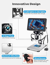 Load image into Gallery viewer, 7&quot; LCD Digital Microscope 1200X,Leipan 12MP Coin Microscope with Screen for Adults,1080P Video Microscope with 12pcs Slides,Wired Remote,2 Side Lights,Windows/Mac OS Compatible
