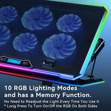 Load image into Gallery viewer, RGB Cooling Pad Gaming Laptop Cooler, Laptop Fan Cooling Stand with 6 Quiet for 15.6-17.3 inch laptops, 9 Height Stand, LED Lights &amp; LCD Screen, 2 USB Ports, Lap Desk Use
