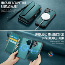Load image into Gallery viewer, for iPhone 17 Detachable Wallet Case Compatible with Magsafe for Women, RFID Blocking 9-Card Holder Zipper Wrist Strap Lanyard PU Leather Magnetic Phone Case for iPhone 17 6.3", Blue Green
