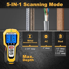 Load image into Gallery viewer, PREXISO Stud Finder Wall Scanner 5-In-1 Wall Stud Finders &amp; Scanners, Stud Finder Tool with LED Indicator for Center Finding, Wood Ac Wire Metal Joist Pipe Stud Detector, Large Backlit Screen
